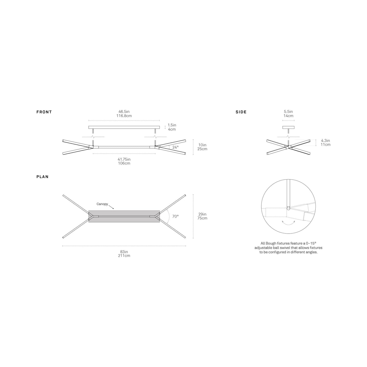 Bough Middle Double LED Pendant Light - line drawing.