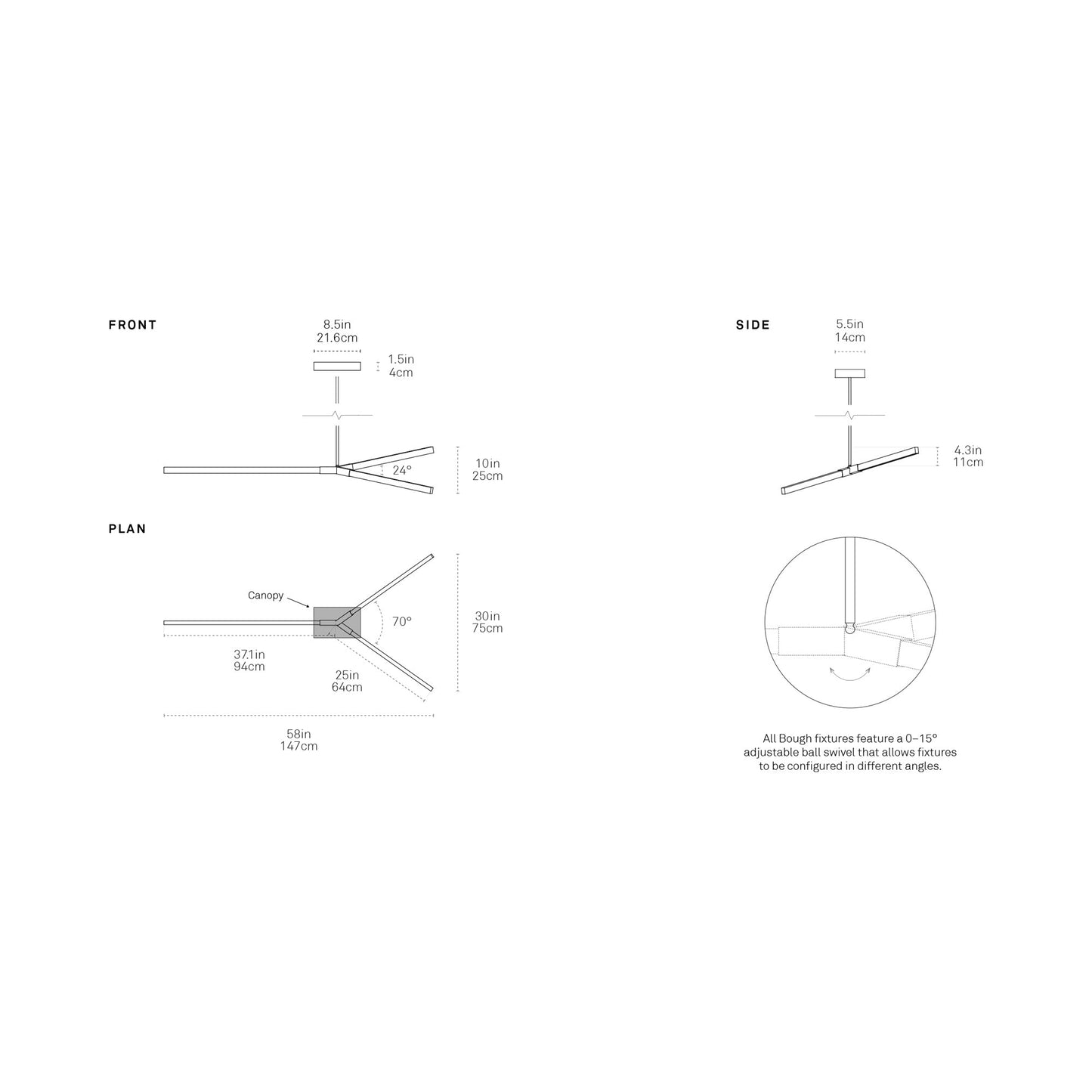 Bough Middle LED Pendant Light - line drawing.
