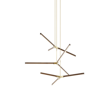Bough Multi Light LED Chandelier in American Walnut/Brushed Brass.