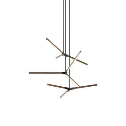 Bough Multi Light LED Chandelier in American Walnut/Matte Black.