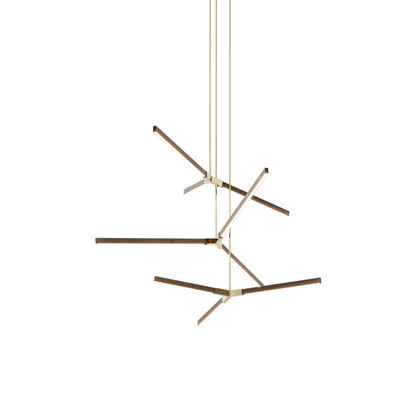 Bough Multi Light LED Chandelier in American Walnut/Polished Brass.