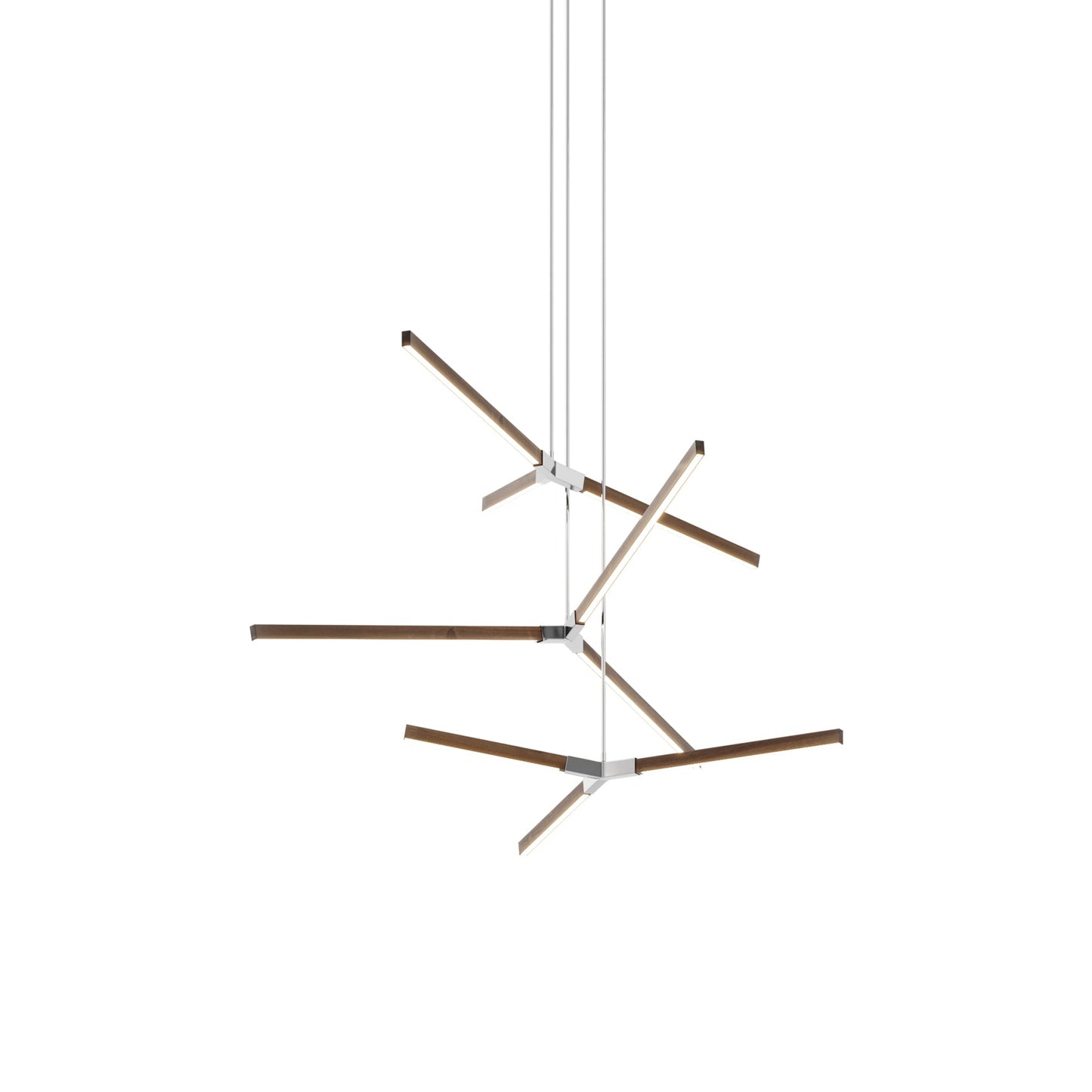 Bough Multi Light LED Chandelier in American Walnut/Polished Nickel.