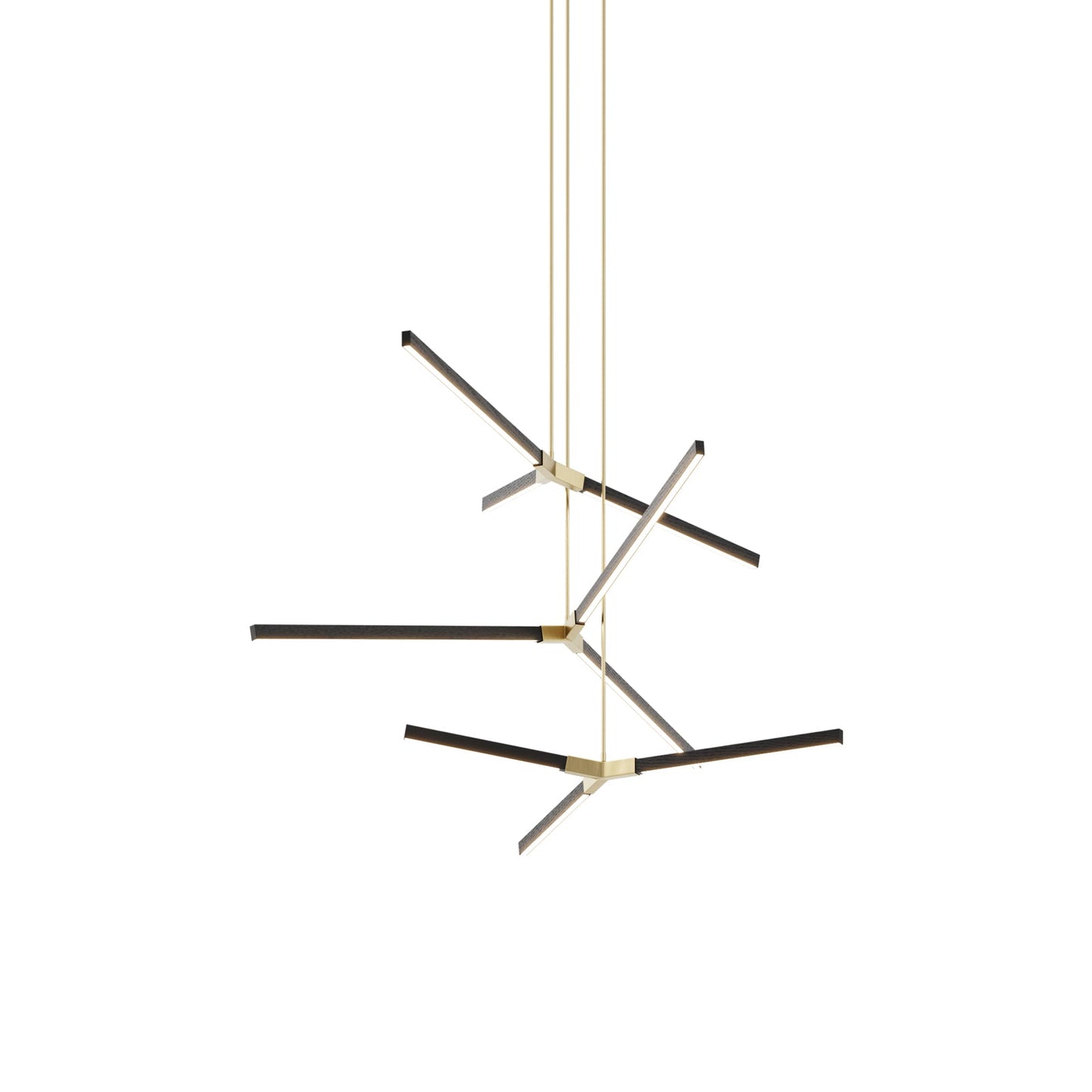 Bough Multi Light LED Chandelier in Ebonized Oak/Brushed Brass.
