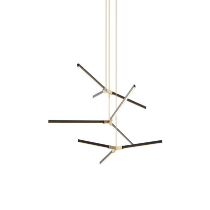 Bough Multi Light LED Chandelier in Ebonized Oak/Brushed Brass.
