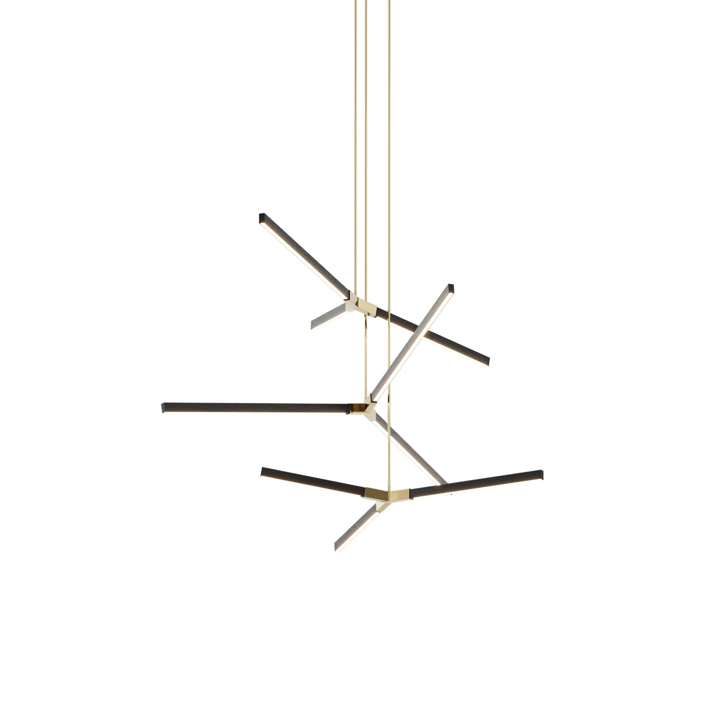 Bough Multi Light LED Chandelier in Ebonized Oak/Polished Brass.