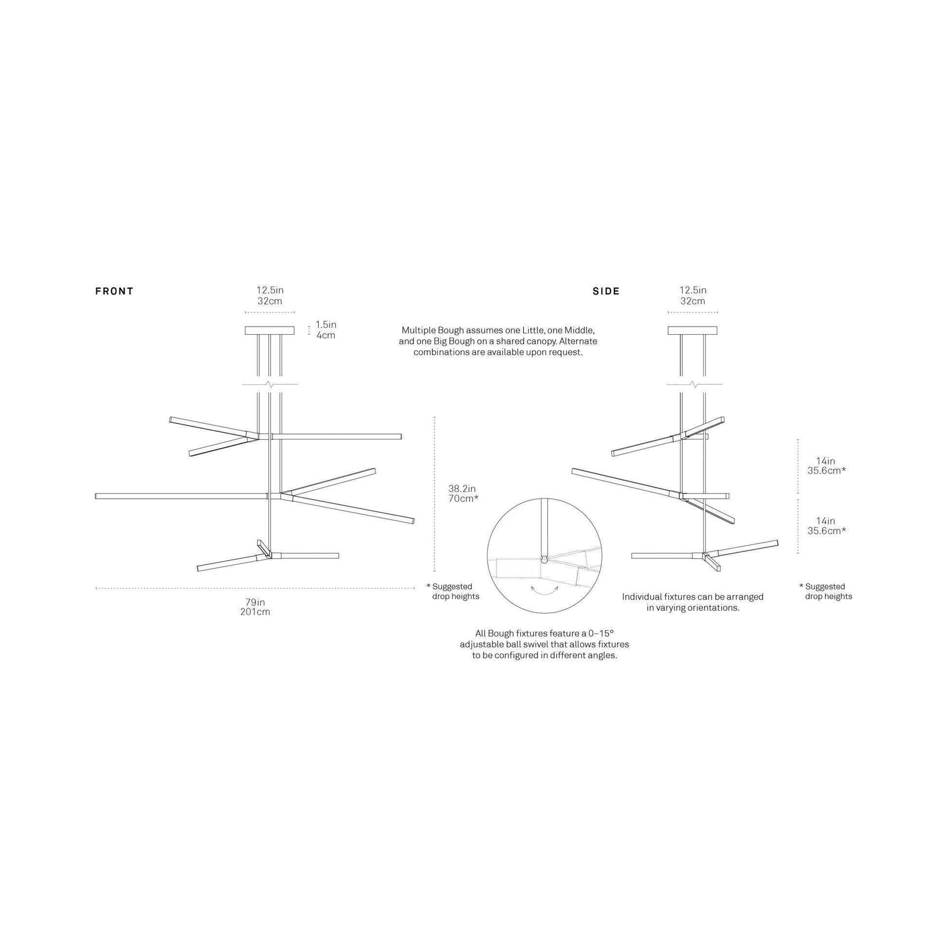 Bough Multi Light LED Chandelier - line drawing.