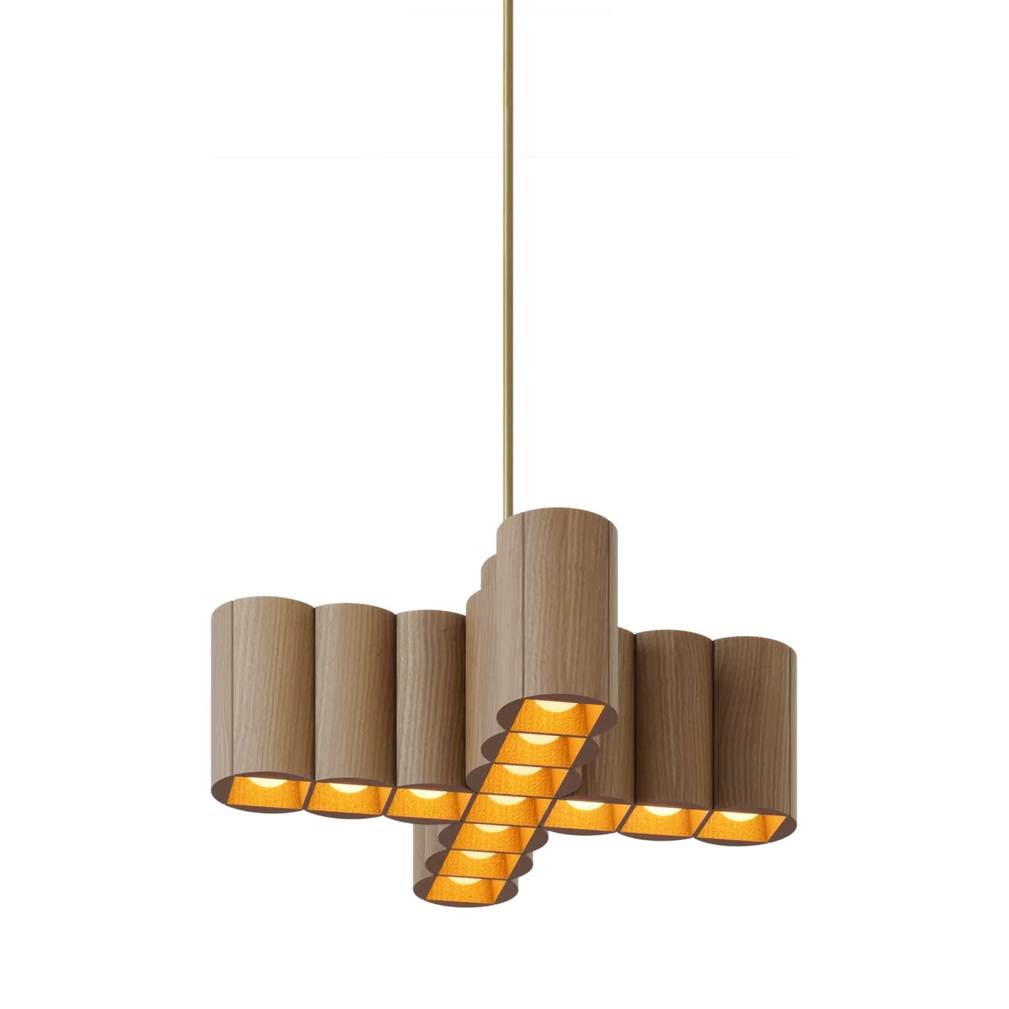 Colonnade Cross Chandelier in Clear White Oak/Brushed Brass (13-Light).