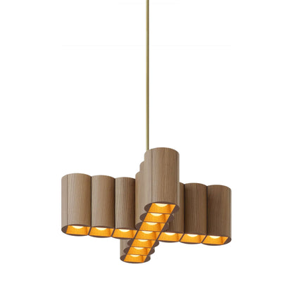 Colonnade Cross Chandelier in Clear White Oak/Brushed Brass (13-Light).