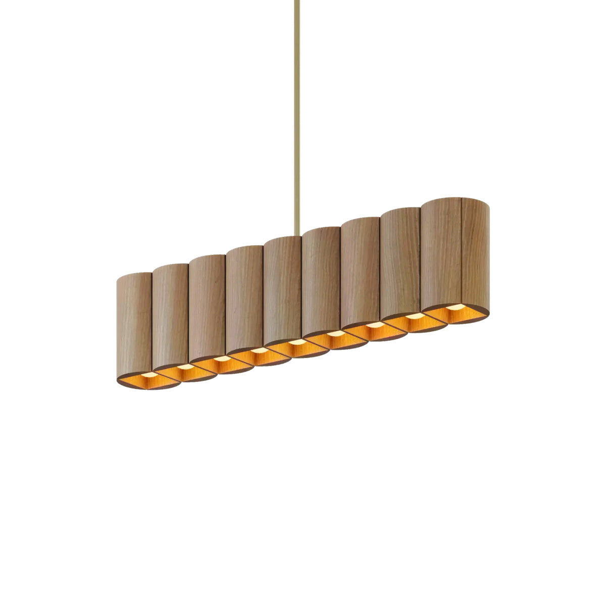 Colonnade Linear Chandelier in Clear White Oak/Brushed Brass/Metal Stem (9-Light).