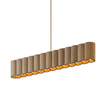 Colonnade Linear Chandelier in Clear White Oak/Brushed Brass/Metal Stem (13-Light).