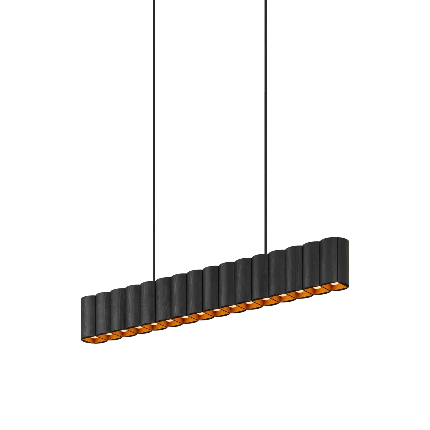 Colonnade Linear Chandelier in Black/Matte Black/Metal Stem and Shared Canopy (16-Light).