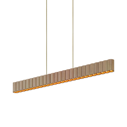 Colonnade Linear Chandelier in Clear White Oak/Brushed Brass/Metal Stem and Shared Canopy (26-Light).