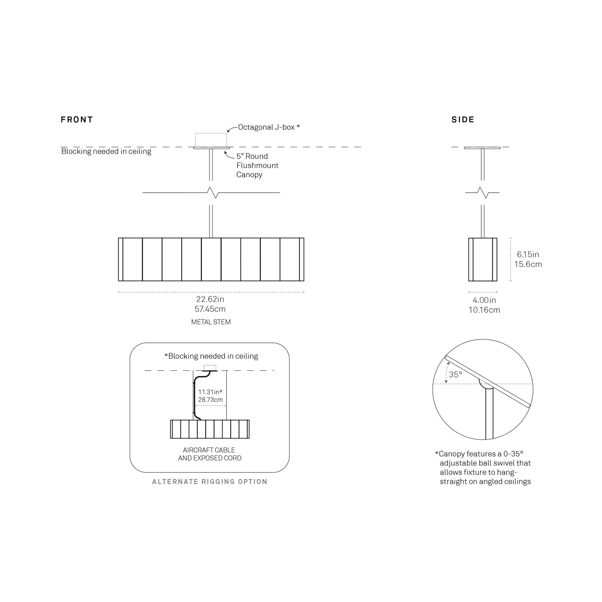 Colonnade Linear Chandelier - line drawing.