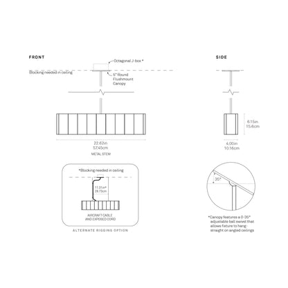 Colonnade Linear Chandelier - line drawing.