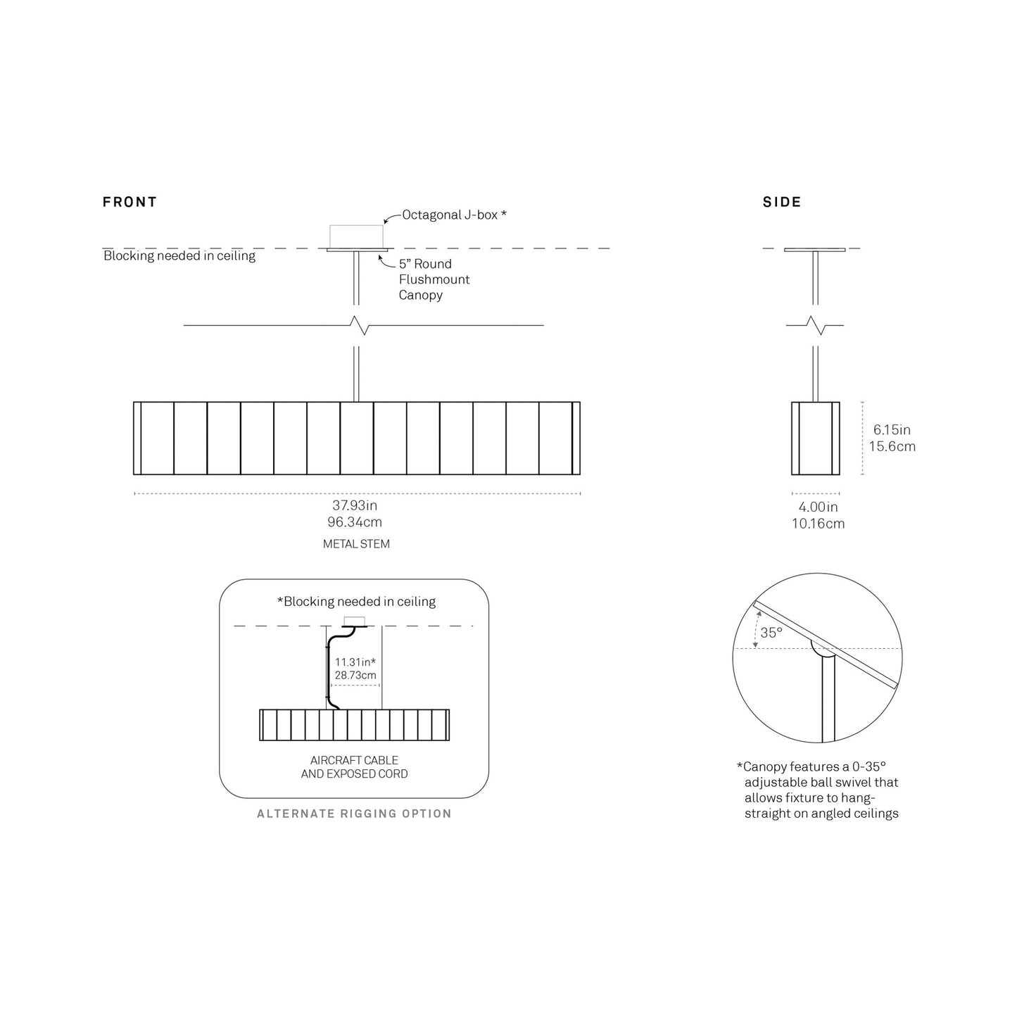 Colonnade Linear Chandelier - line drawing.