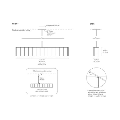 Colonnade Linear Chandelier - line drawing.