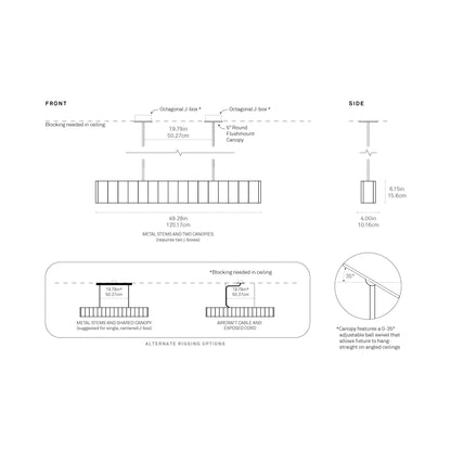 Colonnade Linear Chandelier - line drawing.