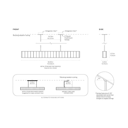 Colonnade Linear Chandelier - line drawing.