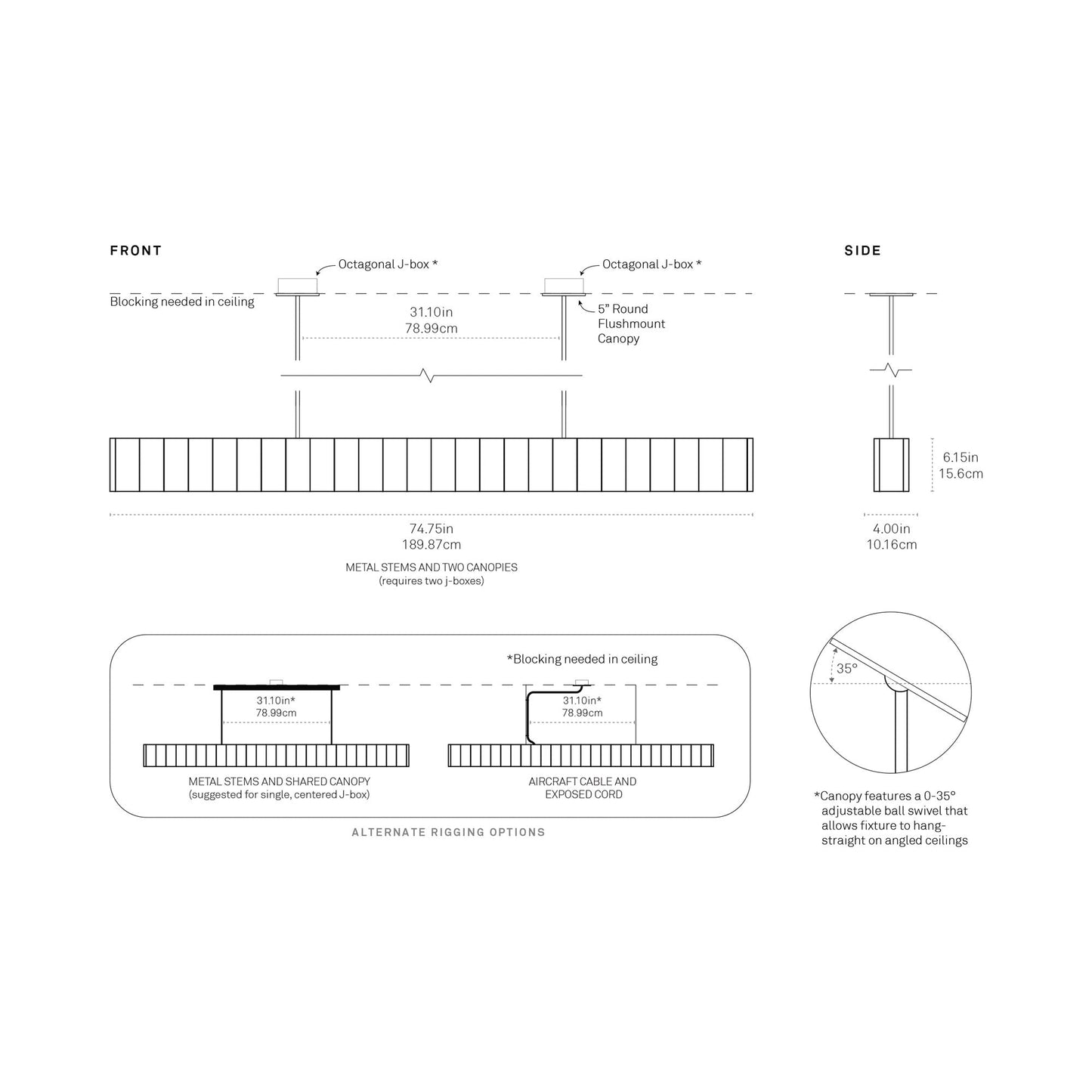 Colonnade Linear Chandelier - line drawing.