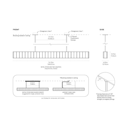Colonnade Linear Chandelier - line drawing.