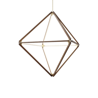 Diamond Big LED Pendant Light in American Walnut/Brushed Brass.