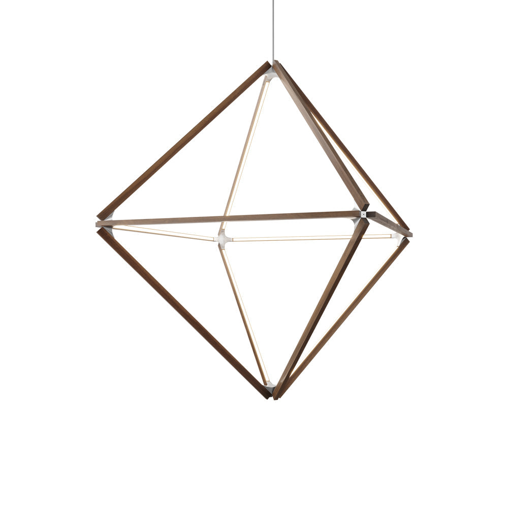 Diamond Big LED Pendant Light in American Walnut/Brushed Nickel.