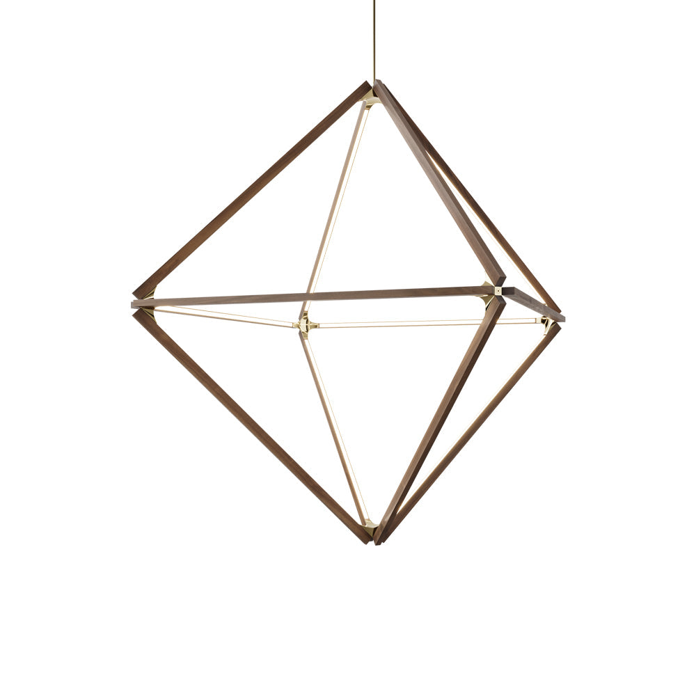 Diamond Big LED Pendant Light in American Walnut/Polished Brass.