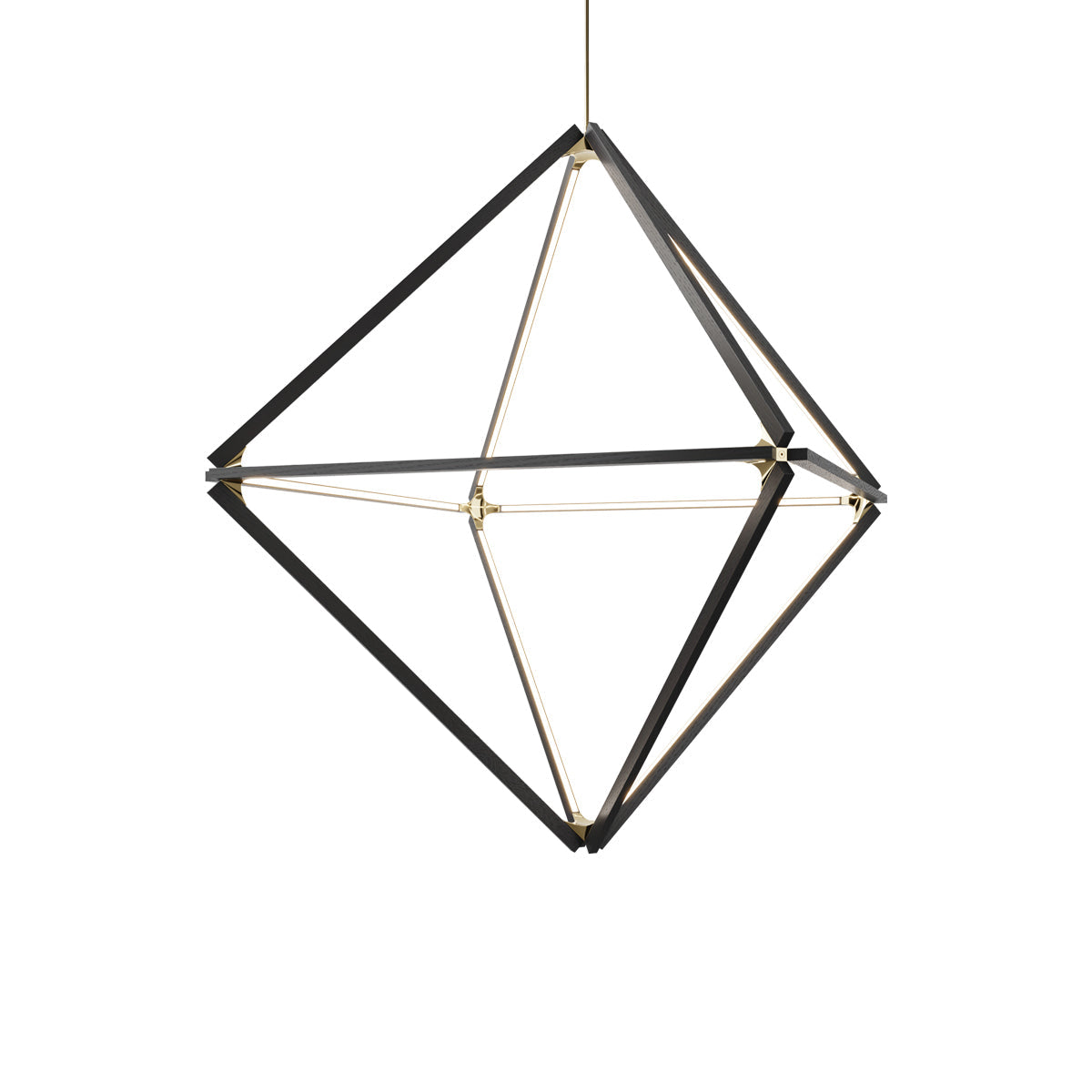 Diamond Big LED Pendant Light in Ebonized Oak/Polished Brass.