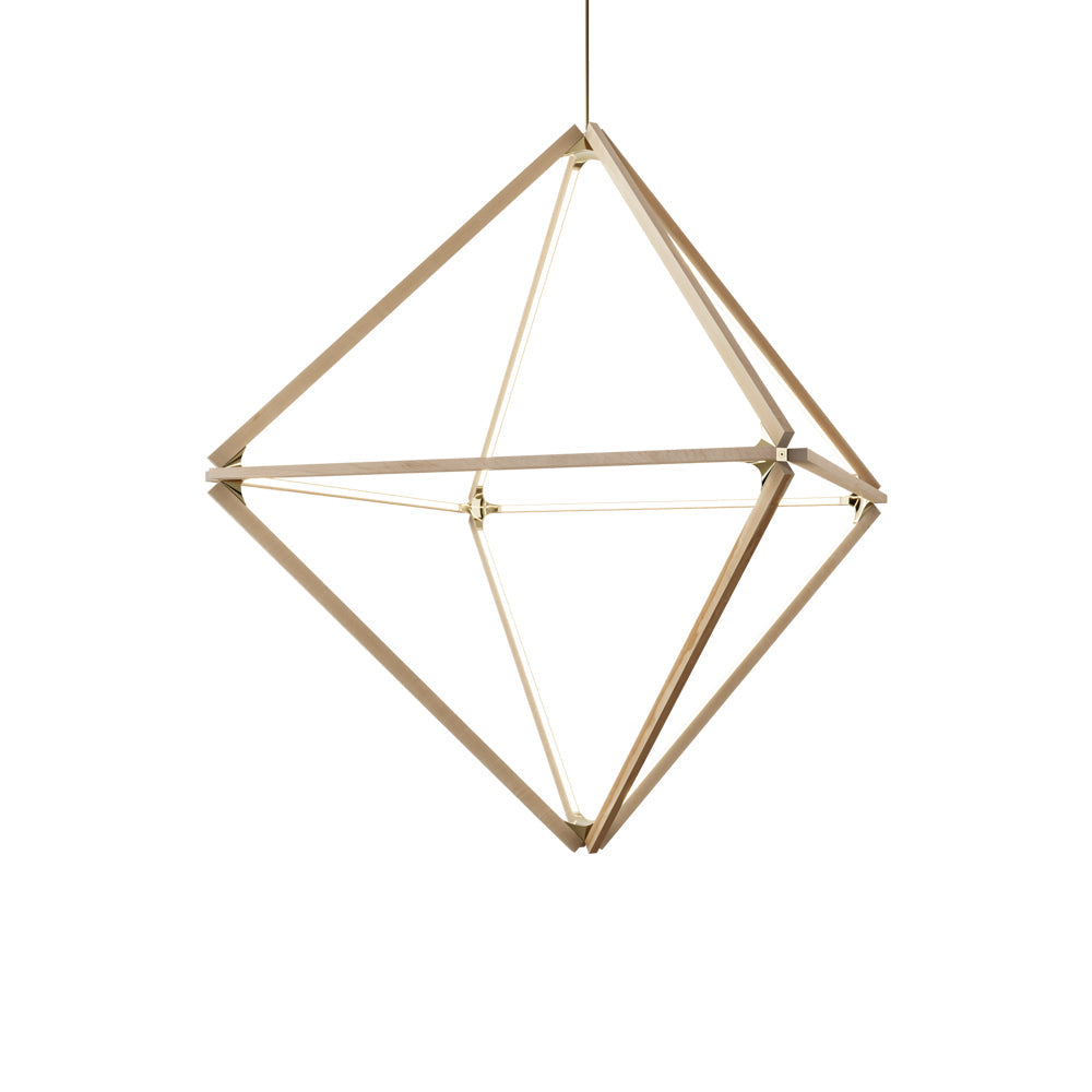 Diamond Big LED Pendant Light in Maple/Polished Brass.