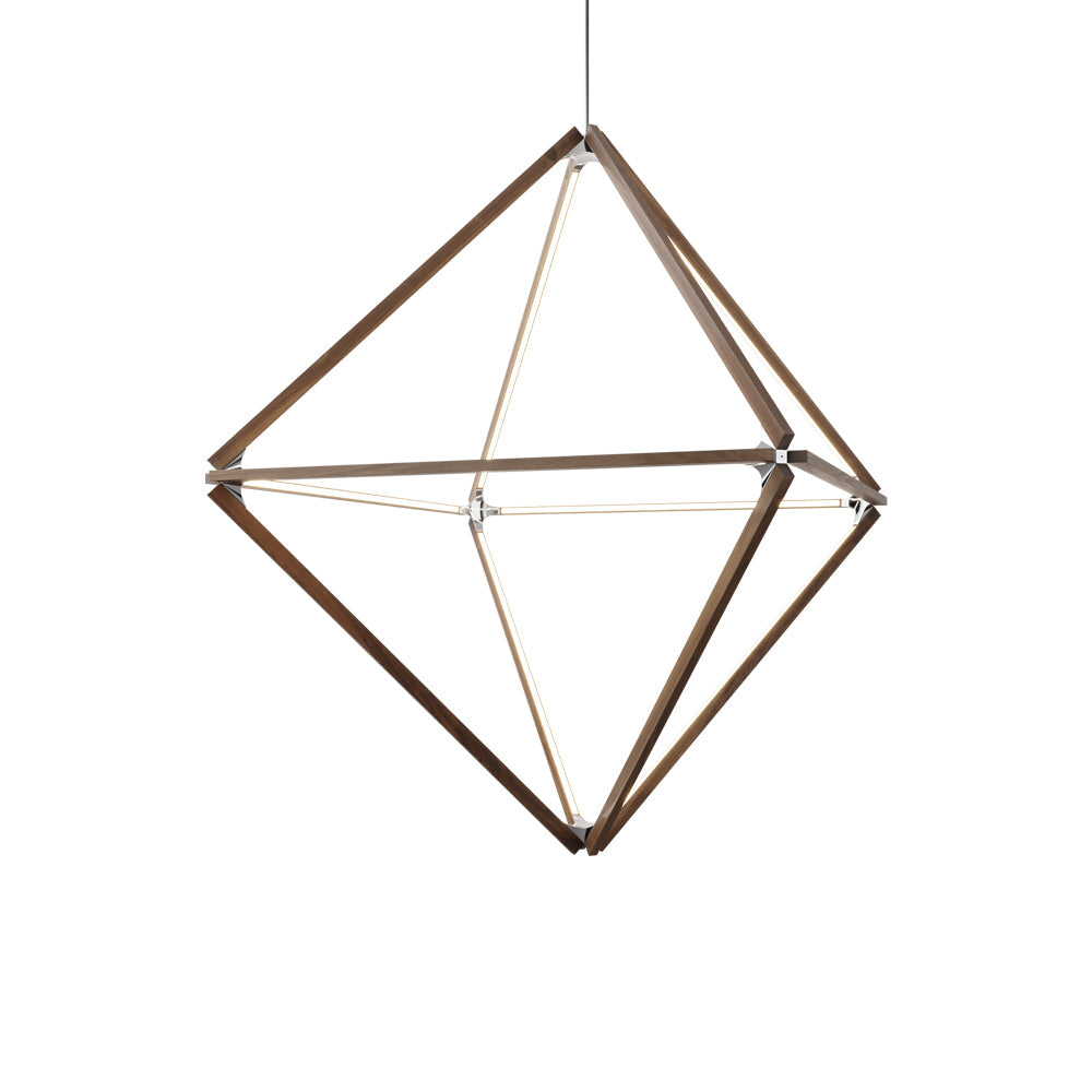 Diamond Big LED Pendant Light in American Walnut/Polished Nickel.