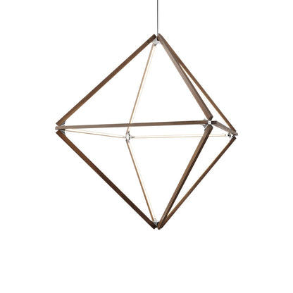Diamond Big LED Pendant Light in American Walnut/Polished Nickel.