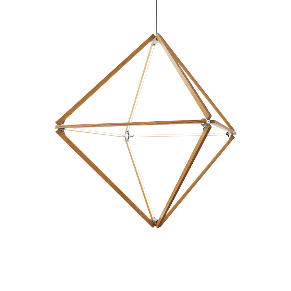 Diamond Big LED Pendant Light in Heart Pine (Reclaimed)/Polished Nickel.
