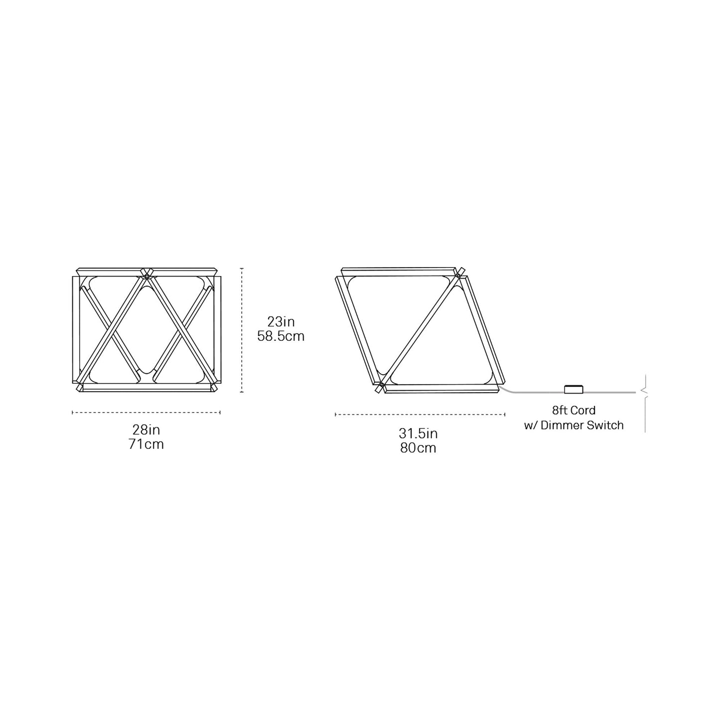 Diamond LED Table Lamp - line drawing.