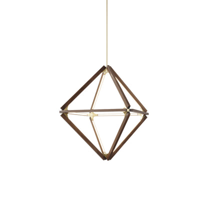 Diamond Little LED Pendant Light in American Walnut/Brushed Brass.