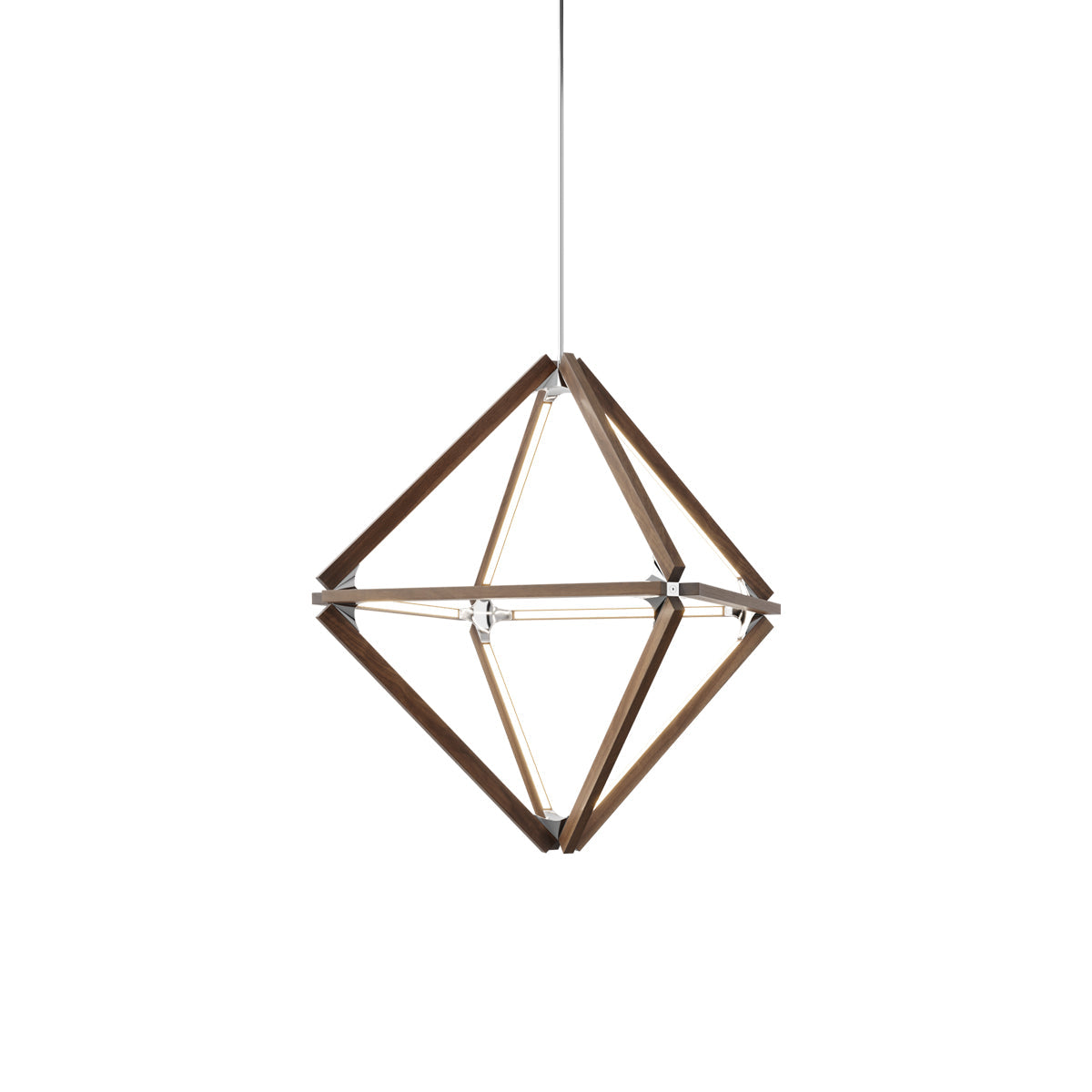 Diamond Little LED Pendant Light in American Walnut/Polished Nickel.