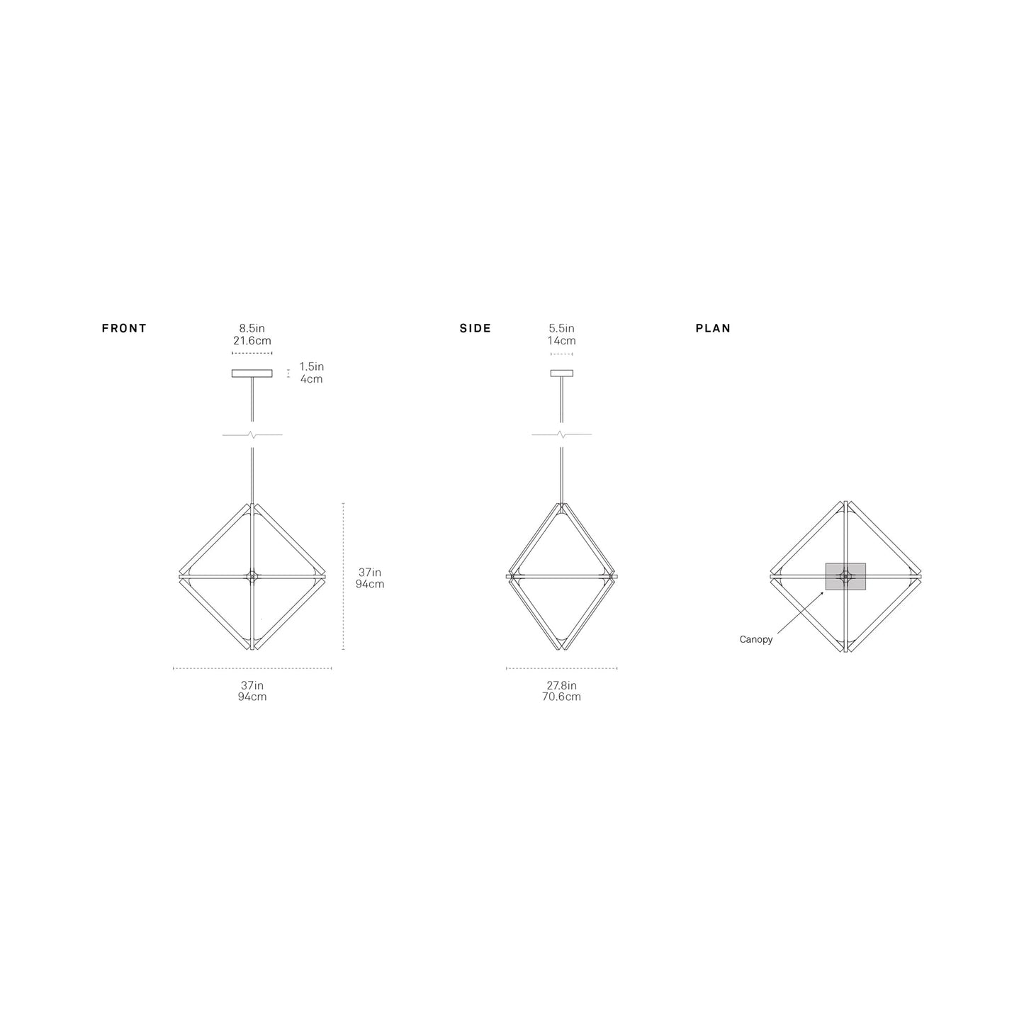 Diamond Little LED Pendant Light - line drawing.