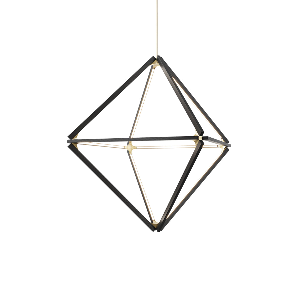 Diamond Middle LED Pendant Light in Ebonized Oak/Brushed Brass.