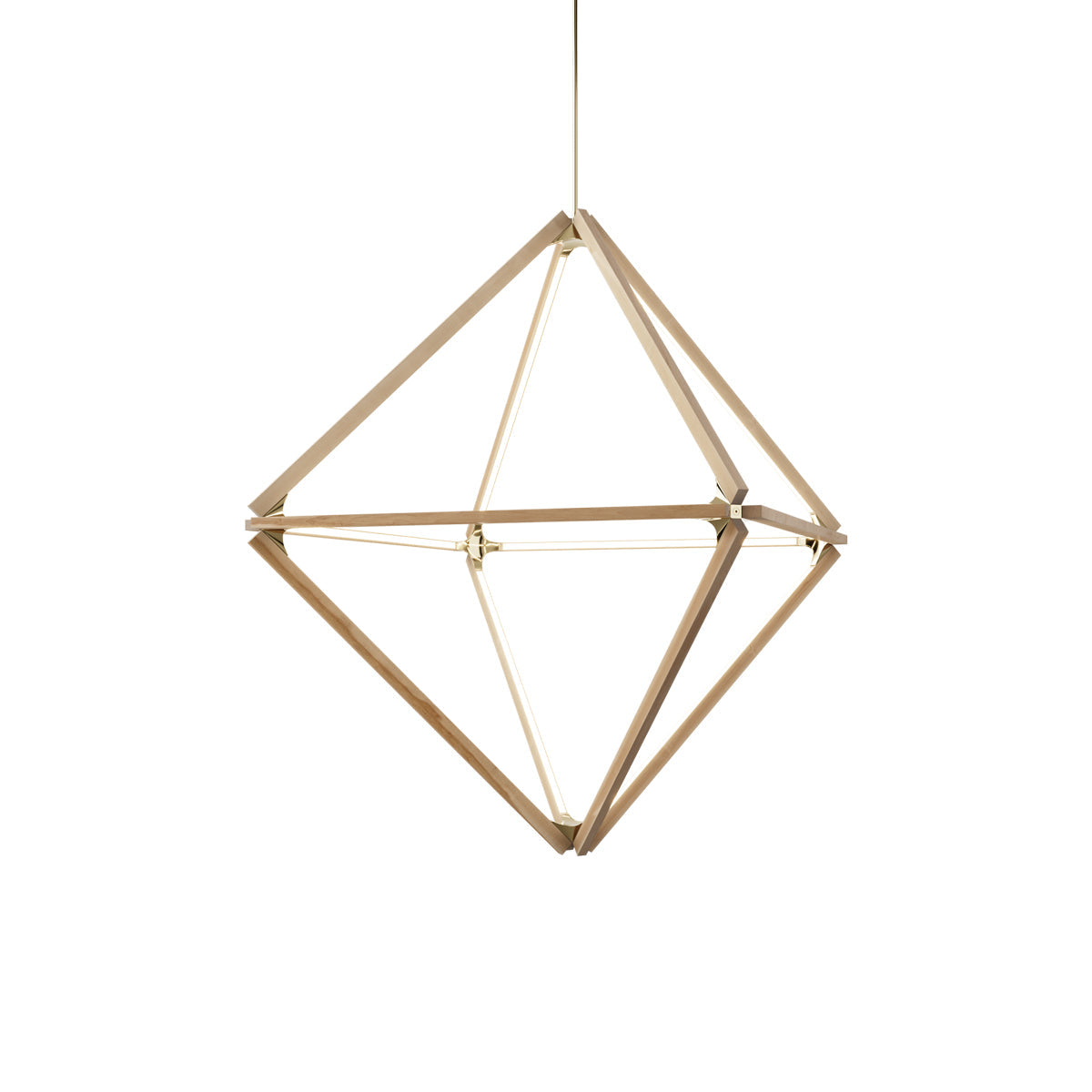 Diamond Middle LED Pendant Light in Maple/Polished Brass.
