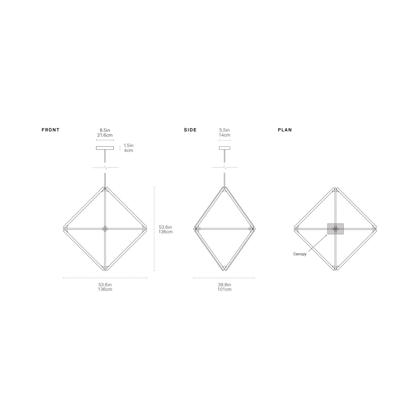 Diamond Middle LED Pendant Light - line drawing.