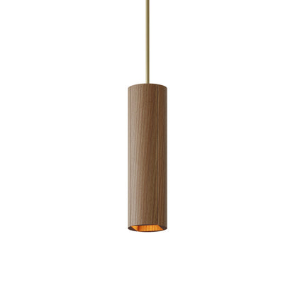 Pillar 12-Inch Pendant Light in Clear White Oak/Brushed Brass/Metal Stem.
