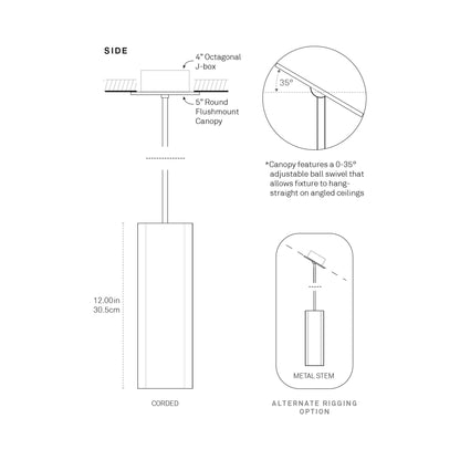 Pillar 12-Inch Pendant Light - line drawing.