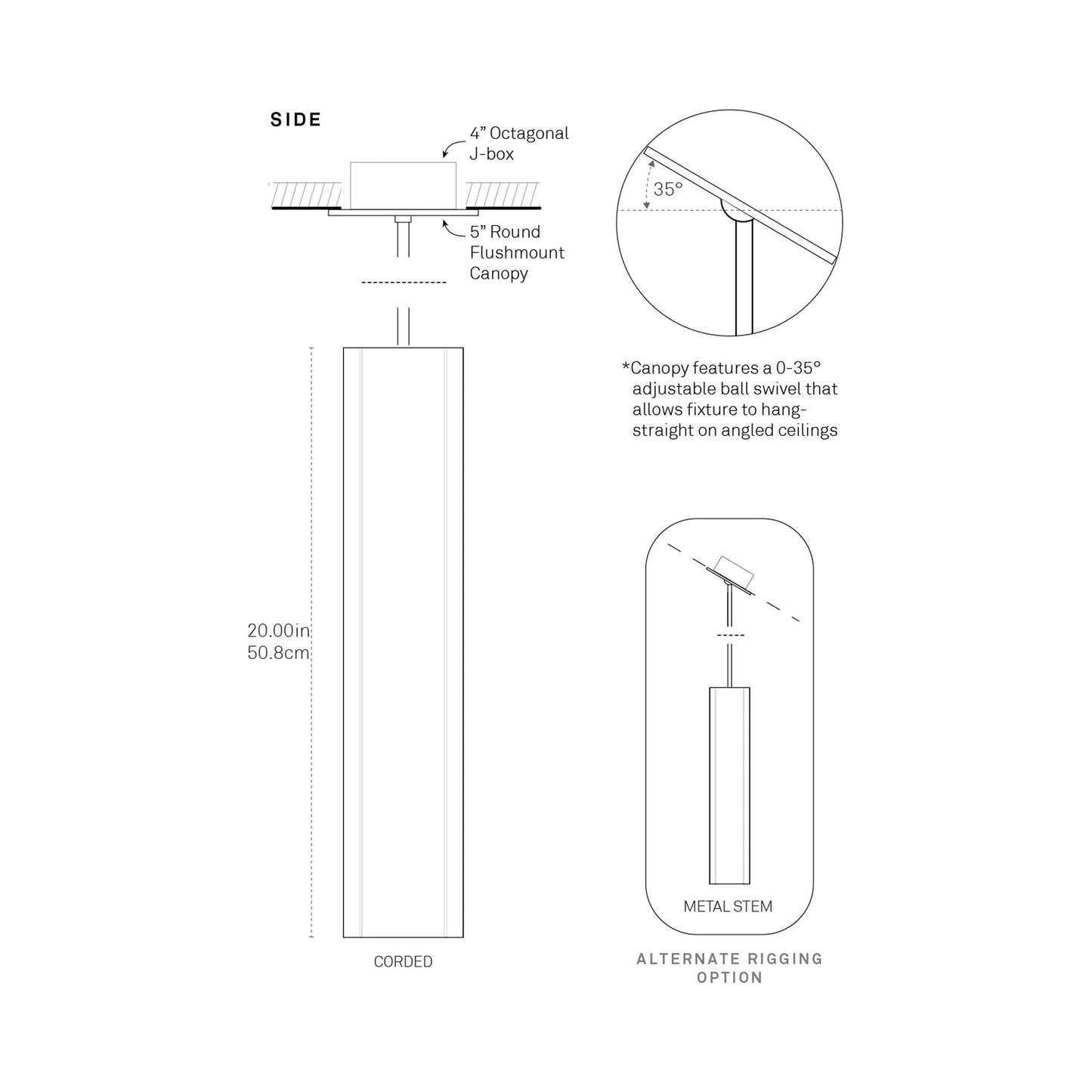 Pillar 20-Inch Pendant Light - line drawing.