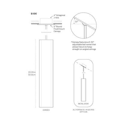 Pillar 20-Inch Pendant Light - line drawing.