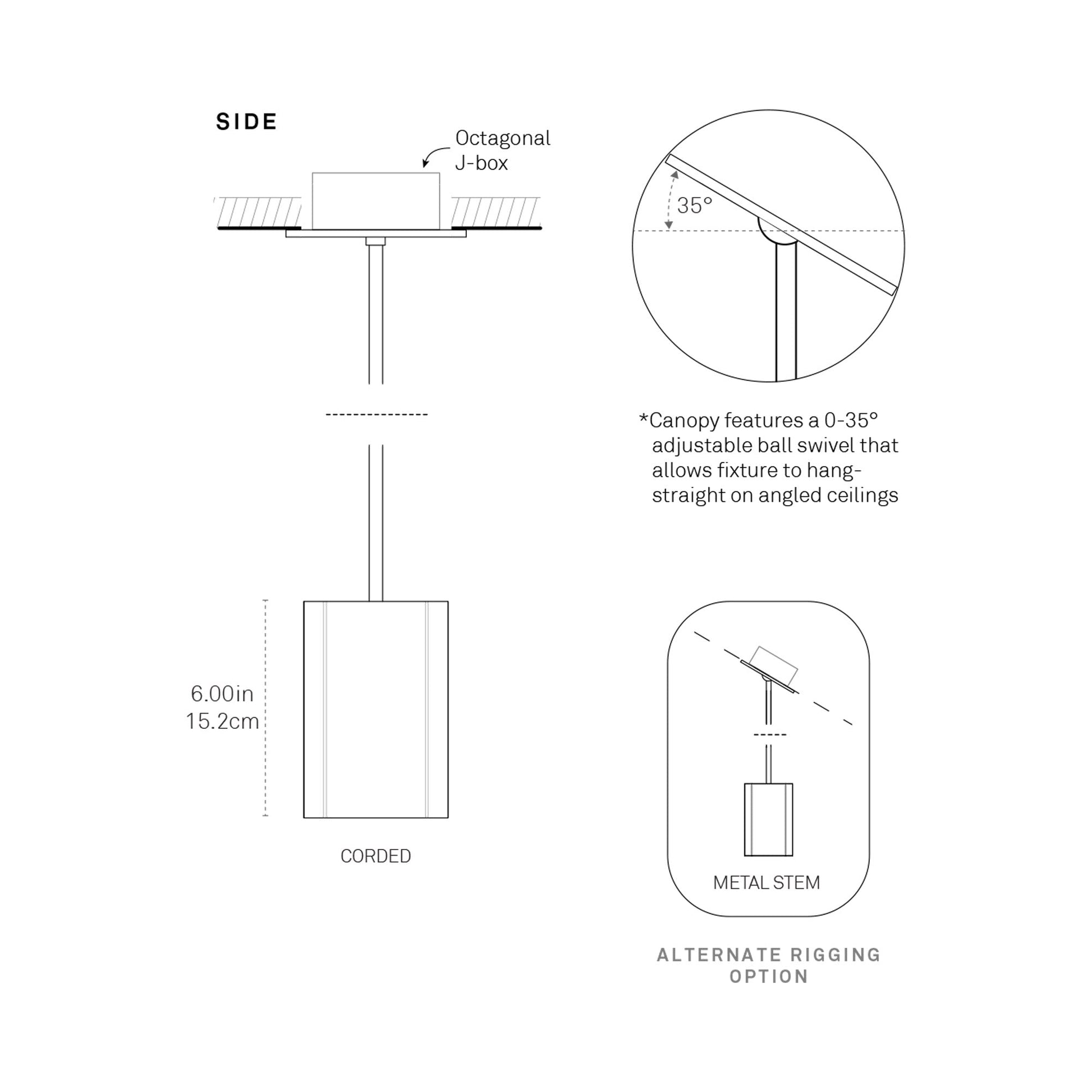 Pillar 6-Inch Pendant Light - line drawing.