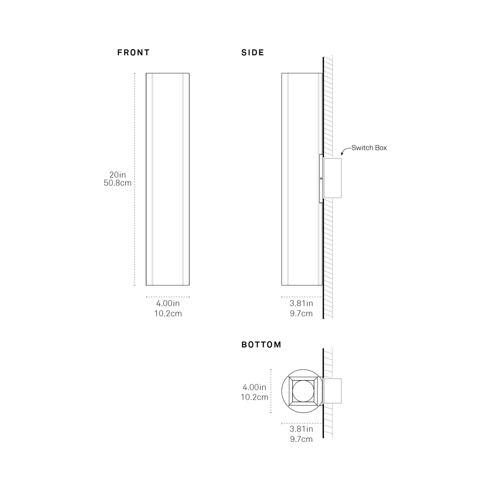 Pillar Wall Light - line drawing.
