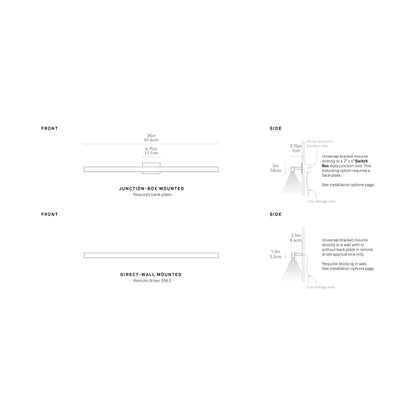Ray 3ft Directional LED Wall Light - line drawing.