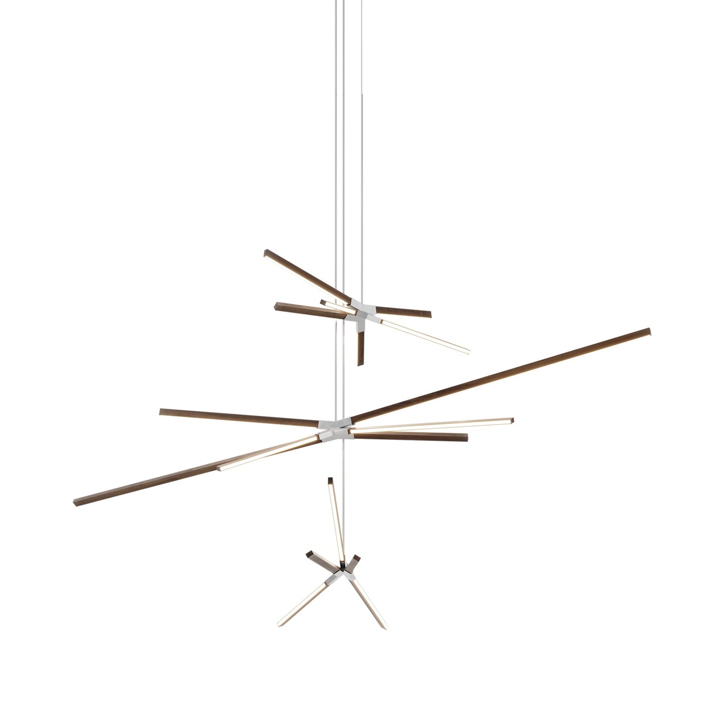 Skybang Multi Light LED Chandelier in American Walnut/Brushed Nickel.
