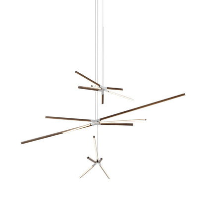 Skybang Multi Light LED Chandelier in American Walnut/Brushed Nickel.