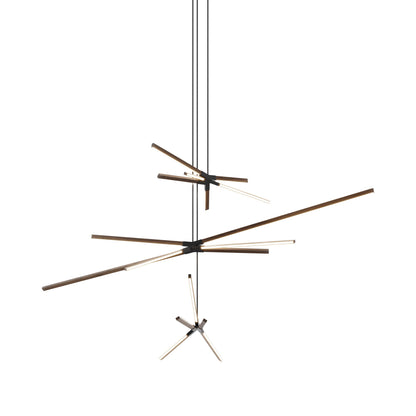 Skybang Multi Light LED Chandelier in American Walnut/Matte Black.