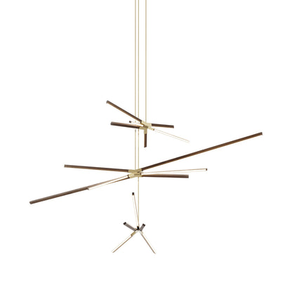 Skybang Multi Light LED Chandelier in American Walnut/Polished Brass.
